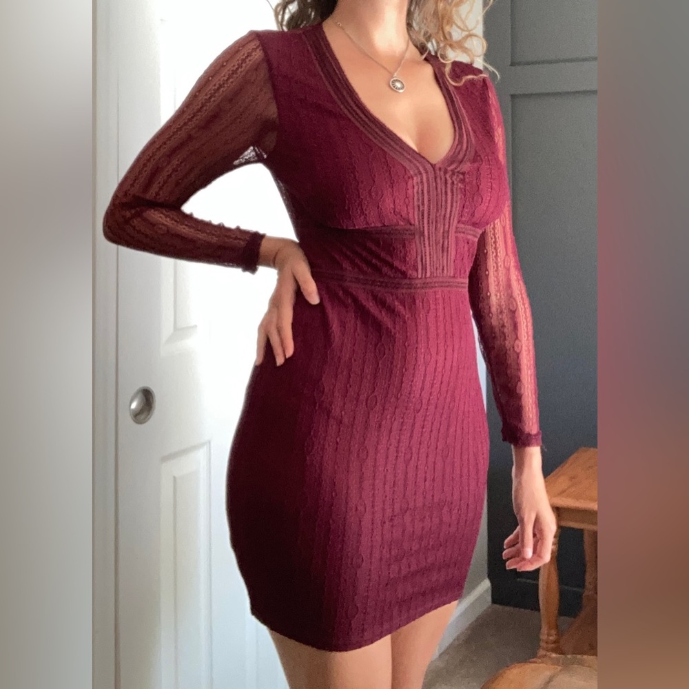 ADORA Burgundy Lace Mini Dress